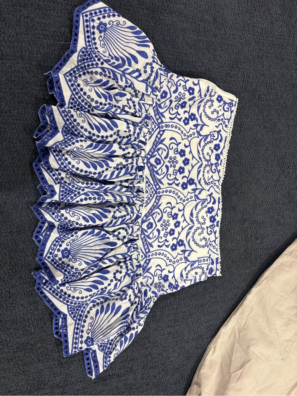 Zara Blue and White Embroidered Peplum Crop Top